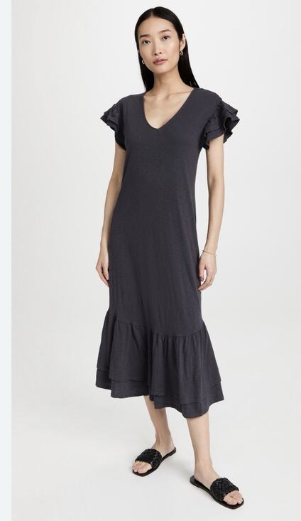 Z Supply Dresses & Skirts - Z Supply Gray V-Neck Ruffle Sleeve Zella Cotton Slub Midi Dress Size XS